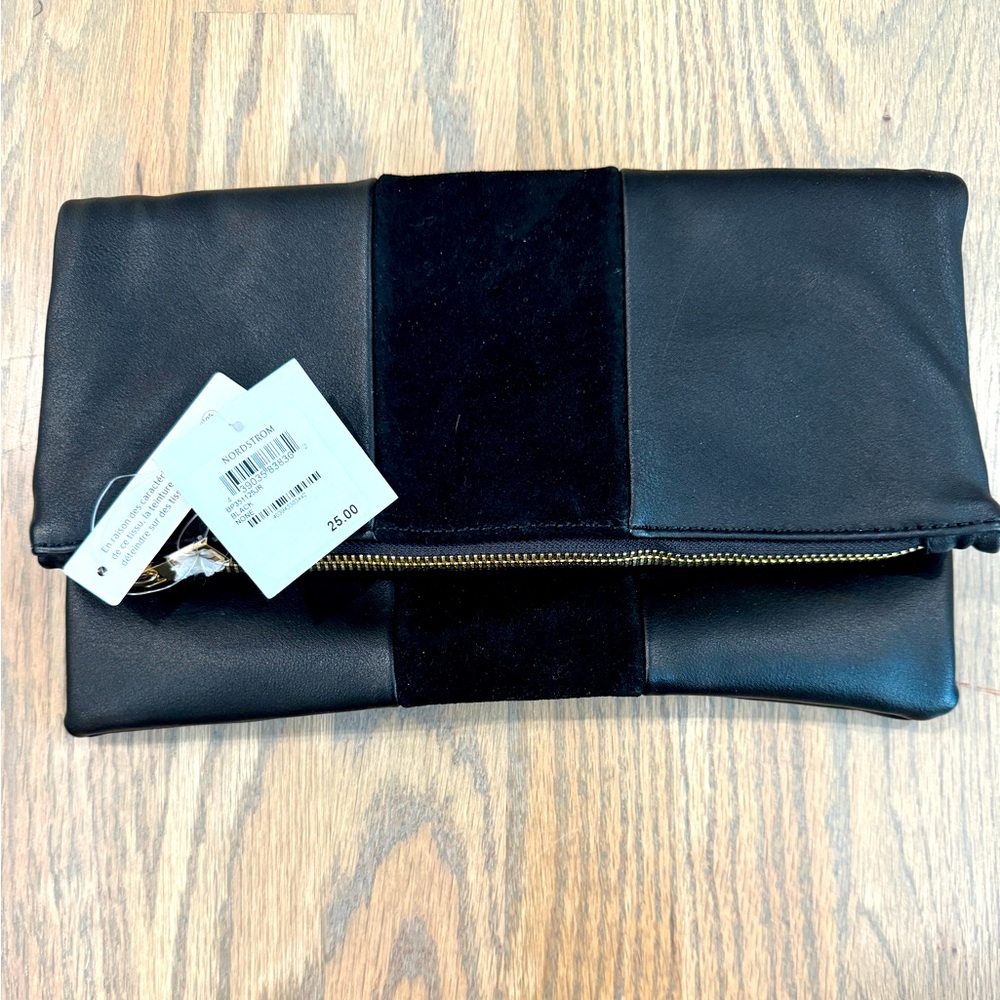 BP black leather clutch with tags!